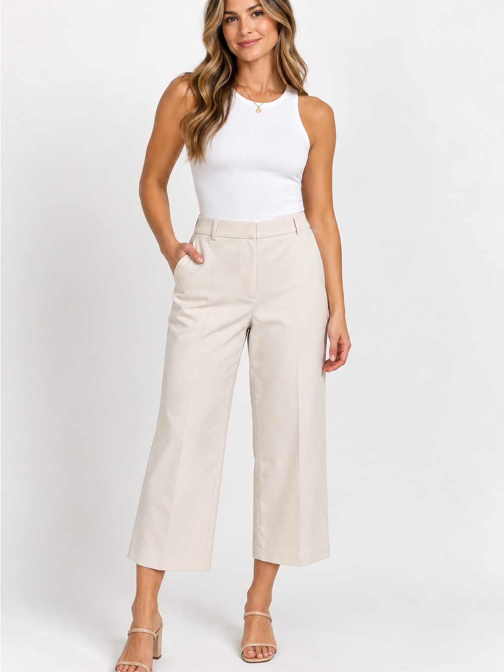 NWT Joie Hi-Rise Wide Leg Cropped Pants in Ivory, Size 12